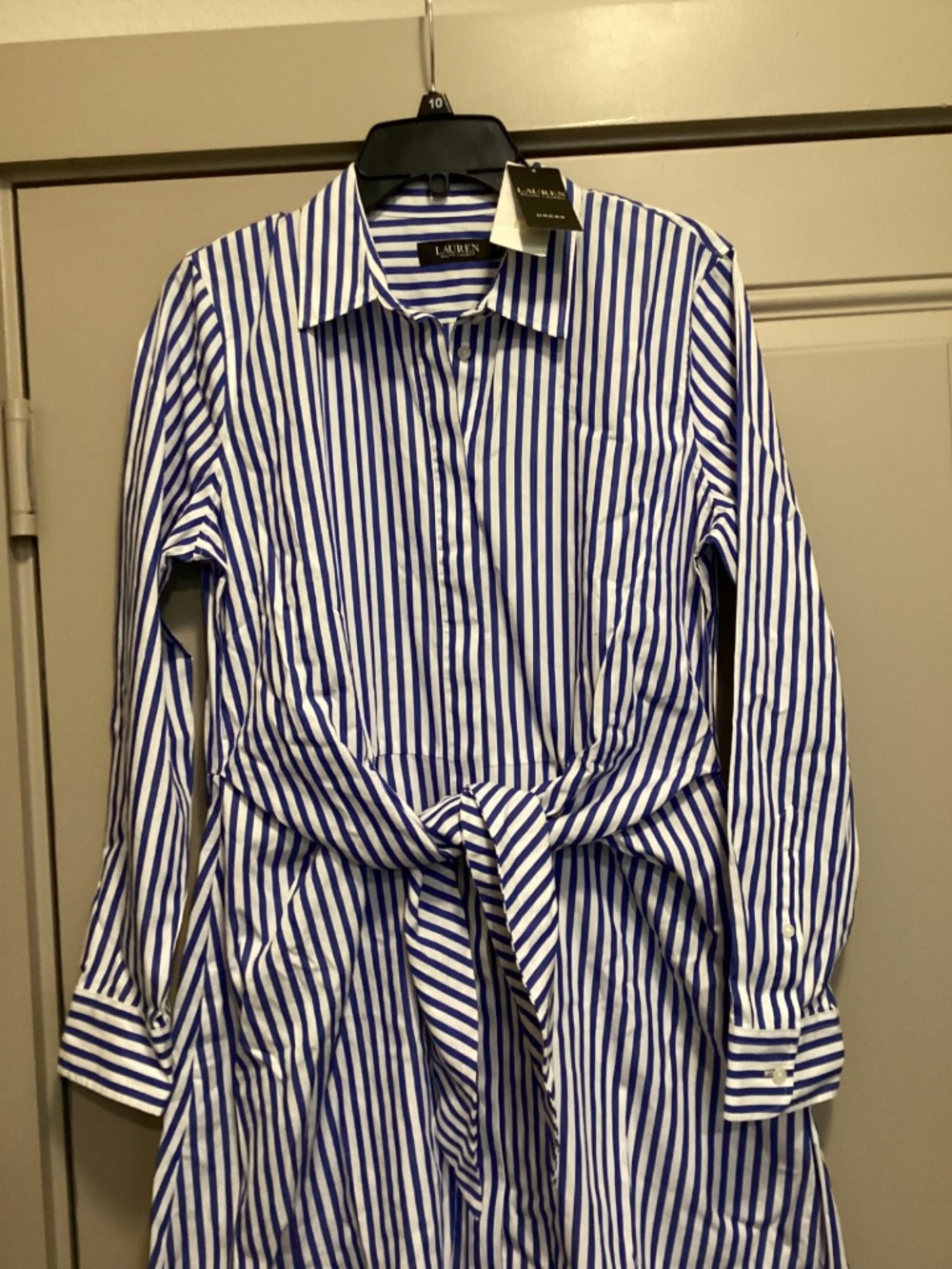 Lauren Ralph Lauren Stripe Long Sleeve Cotton Broadcloth Shirtdress, size 10 - Picture 10 of 14